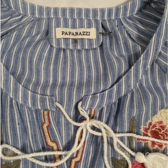 Paparazzi by Biz Embroidered Boho Peasant Top Blue - Picture 6 of 11